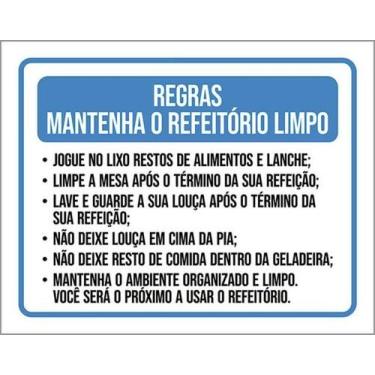 Imagem de Placa Regras Mantenha Refeitório Limpo Lixo Limpe 18X23 - Sinalizo