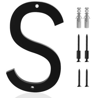 Imagem de Número de casa de 12 cm P preto fosco números de casa de acrílico com kit de parafusos, montagem fácil de descarga ou flutuante para endereços externos, números de rua, endereço residencial, varanda,