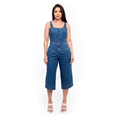 Imagem de Macacão Jeans Pantacurt Feminino Com Botões - Restrito Jeans, 44, Azul