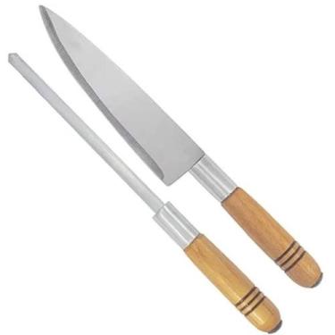 Imagem de Kit P/ Churrasco 2 Peças Com Face e Chaira 30Cm Cabo Madeira - Madefer