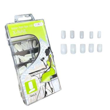 Imagem de 2 Kit Com 100 Unhas Postiças Nails Quadrada Natural Estojo - Portway