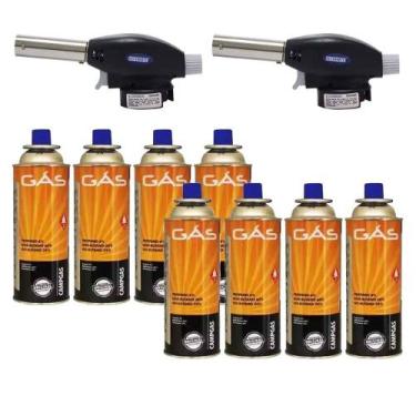 Imagem de Kit 2 Maçarico Culinário Ma-0054 Preto Multiuso Ferimte + 8 Gás Nautik