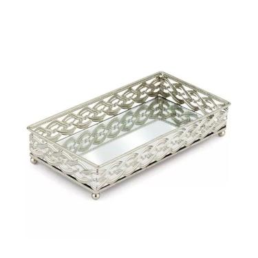 Imagem de Bandeja Espelhada Retangular Francesa Prata 24cm X 13cm - Mek