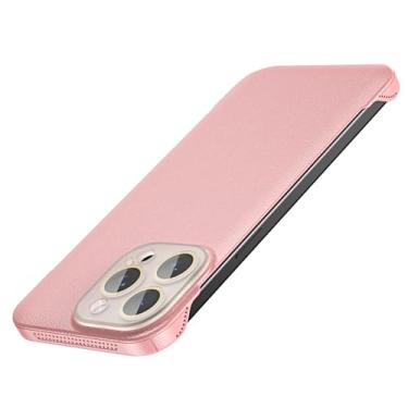 Imagem de POYUFRG Capa fina para iPhone 16 Pro Max/16 Pro/16 Plus/16, capa de couro executivo sem bisel - Capa de proteção de lente com tudo incluído, rosa, 16 Plus