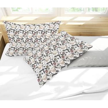 Imagem de Par de Fronhas Estampa Pássaros Branco e Cinza - Core Decore