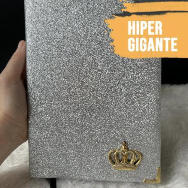 Imagem de Bíblia Sagrada Feminina Prata Luxo Glitter, Com Harpa, Letra Hiper Gig