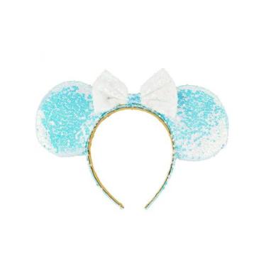 Imagem de Tiara Laço Branco Orelhas Azul Lantejoulas Minnie Disney - Taimes