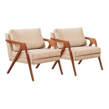 Imagem de Conjunto 2 Poltronas Mona Luxo Madeira Maciça - Linho - TH Decorações,