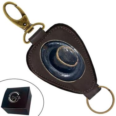 Imagem de Chaveiro de Couro Marrom Chapéu de Palha Ouro Velho Fecho Premium - GR