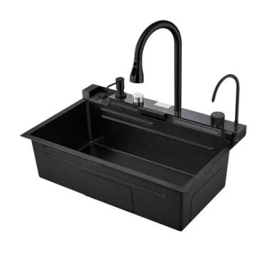 Imagem de Cuba Cozinha Gourmet Torneira Cascata Lavador Copos - Preta - KOKAY, 1