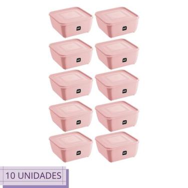 Imagem de Kit 10 Pote Quadrado Plástico 2,5L Premium UZ Cor Rosa