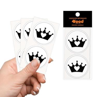 Imagem de 50 Etiquetas Adesivas  Coroa Preta  Adesivos Recebidos  4Cm - 4FOOD PR