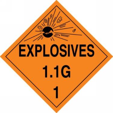 Imagem de Accuform Placar Signs MPL17CT10 PF-Cardstock Hazard Class 1/Division 1G DOT, Legend"Explosives 1.1G 1" com gráfico, 26,5 cm de largura x 26,5 cm de comprimento, preto sobre laranja (pacote com 10)