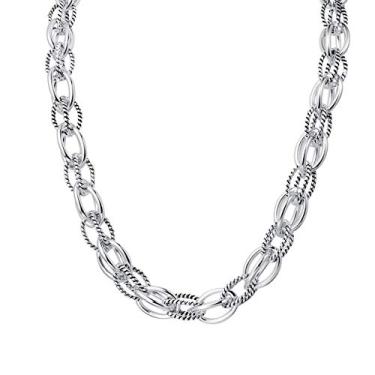 Imagem de Colar feminino curto vintage retrô moderno e estiloso da UNY estilo David moderno 2 tons com fio duplo