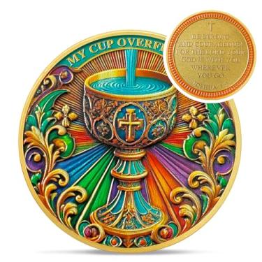Imagem de Moeda colorida do Desafio Cristão do Santo Graal - Joshua 1:9 Jesus Religioso Token - Arte Inspiradora Bolso de Deus Versos da Bíblia Chip para Estudo - Presentes comemorativos de boa sorte para