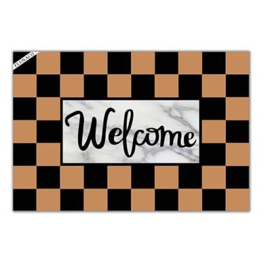 Imagem de FLUNACO Capacho xadrez, manta buffalo, casa de fazenda, tapete de boas-vindas quadriculado, capacho engraçado tapete de banheiro 59,9 cm x 39,9 cm