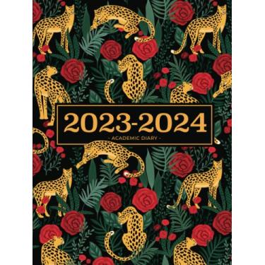 Imagem de Academic Diary 2023-2024 A4 Week To View | Leopards & Roses In The Wild Hardback: Large Mid Year Planner | August 2023 - July 2024 | UK Holidays & Moon Phases