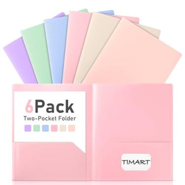 Imagem de Timart Pastas com bolsos - pacote com 6, 2 pastas de bolso para papel tamanho carta, pastas de arquivo de cor pastel para documentos, pasta de arquivo de papel para escola, escritório, casa, negócios