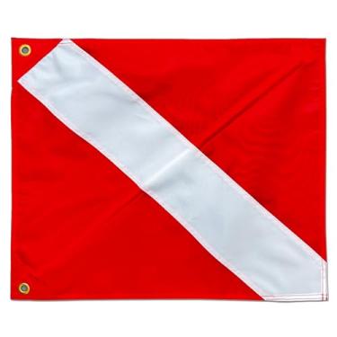 Imagem de Bandeira de mergulho com mastro de reforço removível 50 x 61 cm - nylon vermelho branco bandeira de mergulho de aviso para mergulho submarino mergulho livre | Use com boia, boia, barco