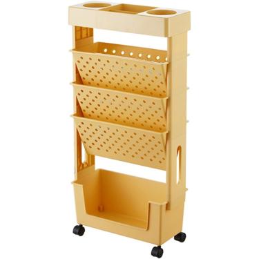 Imagem de Carrinhos de livros para porta-revistas com rodas, unidade de prateleira de 5 camadas, carrinho de arquivo giratório, carrinho de rolamento multifuncional, carrinho móvel, carrinho utilitári