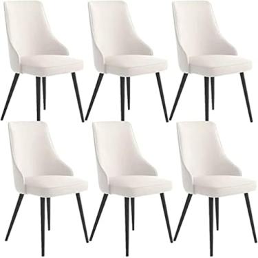 Imagem de Conjunto de 6 cadeiras de jantar de cozinha para casa moderna, cadeiras laterais de sala de estar, cadeiras de couro à prova d'água com pernas de metal, sala de estar, cadeiras de jantar (cor: branco,