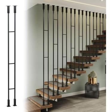 Imagem de Balaústres de ferro para escadas internas 20 35 39 44 59 90 95" de comprimento, eixos de escada de metal para lofts no porão Remodelação de escadas de escritório, coluna de corrimão moderna,