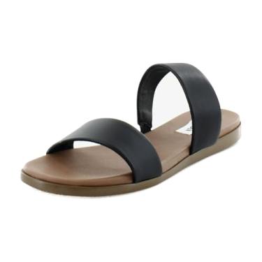 Imagem de Steve Madden Sandália feminina plana dupla, Couro preto, 37