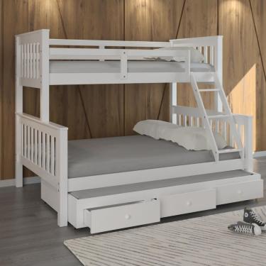 Imagem de Cama Treliche Madeira Com Gavetas Merk - 2 solteiro + 1 Casal