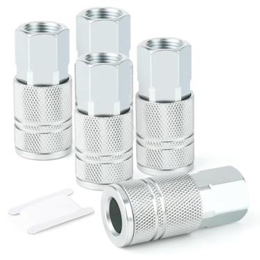 Imagem de GASHER Acoplador de ar fêmea de conexão rápida, 5 peças, acoplador industrial de fluxo básico 3/8, para compressor de ar, conjunto de acessórios de mangueira de ar de conexão rápida