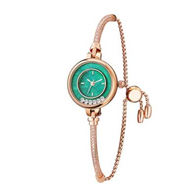 Imagem de Time100 Relógios femininos pulseira mostrador feminino moda vestido quartzo relógio de pulso oval quadrado redondo mini relógio feminino impermeável, Verde e ouro, RELÓGIO DE PULSEIRA MULHER DA MO