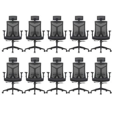 Imagem de Kit 10 Cadeiras Escritório Presidente NR17 Office Lugano Preto Preto