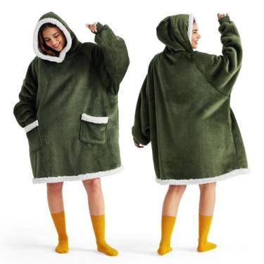 Imagem de Manta com Capuz Bedsure para Adultos e Crianças - Verde Oliva