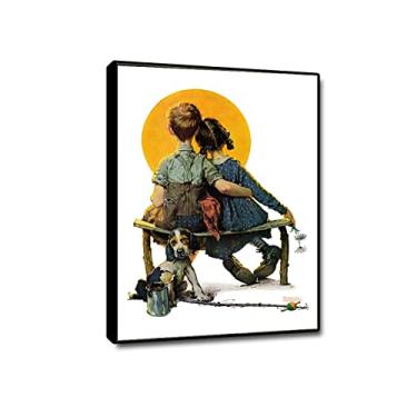 Imagem de Impressões de arte famosas emolduradas em preto - Pôster de Norman Rockwell - Little Spooners ou Sunset Wall Art - Tela de arte de parede reprodução de pinturas famosas - Arte de imagens de paisagem