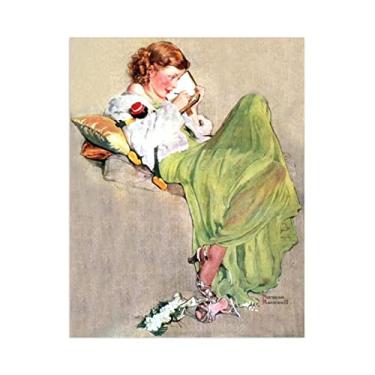 Imagem de JZSDGB Norman Rockwell Prints-Canvas Print Wall Art Famous Painting-'Diary' Art Reproduction Canvas Picture Posters-for Living Room Wall Decor 40x50cm (16x20in) Sem moldura