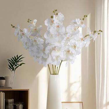 Imagem de OBDXZHC 6 hastes artificiais de orquídea 85 cm de altura e 9 pétalas grandes falsas brancas Phalaenopsis arranjos de flores para casa, casamento, sala de estar, mesa, mesa de escritório, decoração