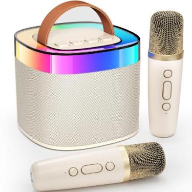 Imagem de Máquina de Karaokê Portátil YLL com Bluetooth e 2 Microfones - Bege