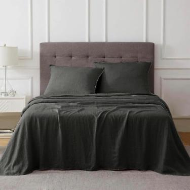 Imagem de Talasily Lençóis de linho completo de linho 4 peças de lençóis de cama de algodão respirável, lençóis de mistura de algodão de linho para todas as estações - bolsos profundos, fácil ajuste, (completo,