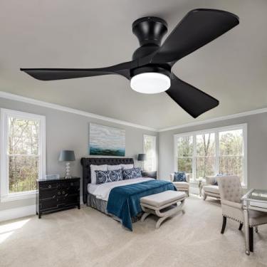 Imagem de OMYU Ventiladores De Teto Embutidos De 42 Polegadas Com Luzes E Controle Remoto, Ventilador De Teto Moderno De Baixo Perfil Com Luz, Ventilador De Teto Preto Para Quarto, Casa De Fazenda, Interno E