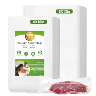 Imagem de Moretoes 200 sacos seladores a vácuo, 100 litros 20,3 x 30,5 cm e 100 litros, 15,2 x 25,4 cm, sem BPA, sacos pré-cortados de grau comercial para armazenamento econômico de alimentos, preparação de