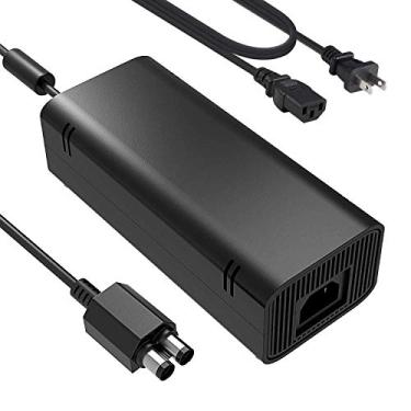 Imagem de uowlbear Fonte de alimentação fina para Xbox 360, adaptador CA com cabo de alimentação para console Xbox 360 Slim 100-240V com voltagem automática, versão de baixo ruído, ventilador silencioso