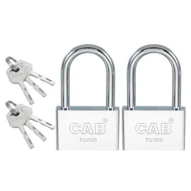 Imagem de PATIKIL Cadeado com chave 68 mm (2-11/40.6 cm), 2 fechaduras diferentes com chave de aço inoxidável, cadeados longos com chaves para portas internas e externas, prata
