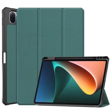 Imagem de Zrengp Capa para tablet inteligente Xiaomi Pad 5/5 Pro 11 polegadas (versão 2021), capa de couro leve com suporte fólio com suporte para caneta stylus para Xiao Mi Pad 5 Pro 5G 11 polegadas (TPU-verde