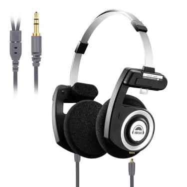 Imagem de okcsc Fones de ouvido intra-auriculares clássicos, estilo retrô, plugue com fio MMCX, fones de ouvido retrô ultraleve/microfone bull-in/filme composto de classe de 40 mm, para ouvir música/esportes