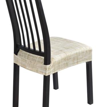 Imagem de SearchI Conjunto de 6 capas de assento elásticas para cadeiras de jantar, capas de assento de jacquard macias removíveis, capas de assento de sala de jantar (listras brancas bege)