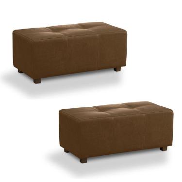 Imagem de Kit 2 Puffs Decorativos Merlin Sala De Estar Couro Marrom Claro Manchado G88 - Gran Belo