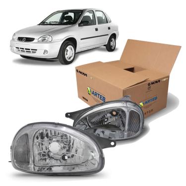 Imagem de Par Farol Cromado Lado Direito Lente Lisa Acrilico Arteb Corsa 1994 A 2010