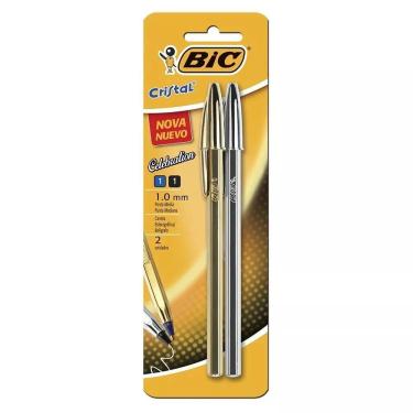Imagem de Caneta Esferográfica Cristal Celebration Premium 2 Unidades Ponta Média 1.0mm Bic Corpo Metalizado
