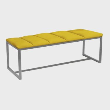Imagem de Calçadeira Industrial Carla 195cm King Size Quarto Box Cama Ferro Prata Corino Amarelo - Ahz Móveis