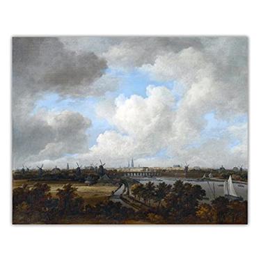 Imagem de Jacob van Ruisdael. Amsterdã, como visto do Amsteldijk. Reprodução famosa de arte de parede em tela. Pôster de tela para decoração de casa - 50 x 40 cm sem moldura