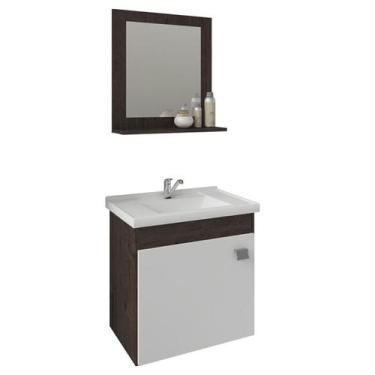Imagem de Gabinete de Banheiro com Cuba e Espelheira Iris 45cm Cafe/Branco - MGM